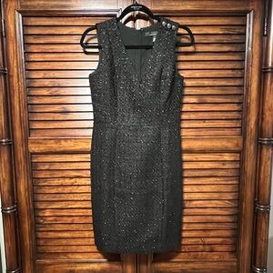 White House Black Market Shimmering Black Tweed Textured Designer Dress. Size 2